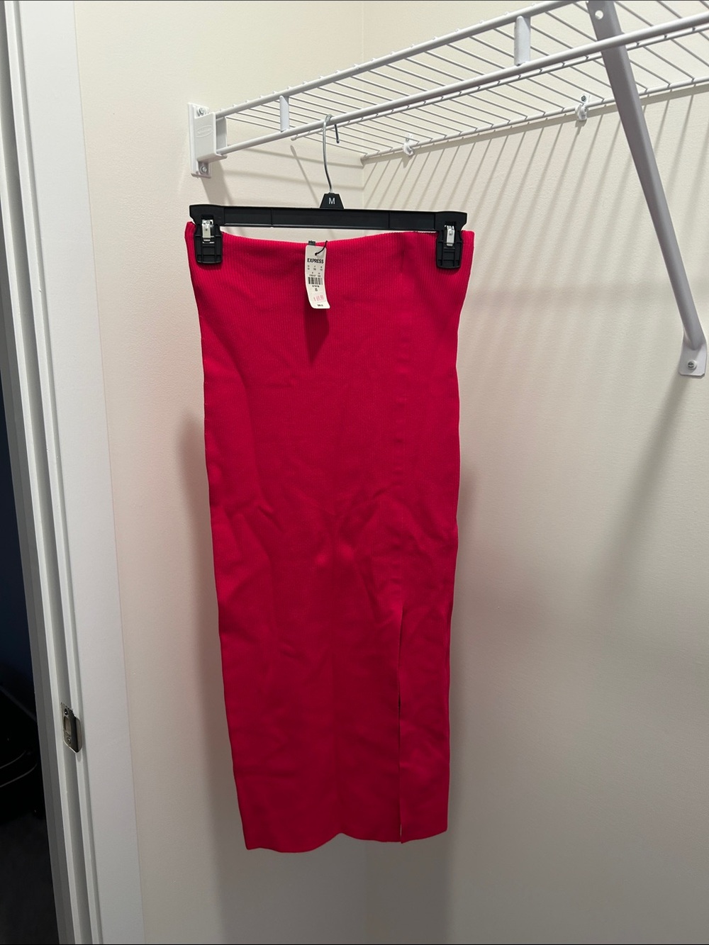 Express Hot Pink Ribbed Tube Midi Skirt